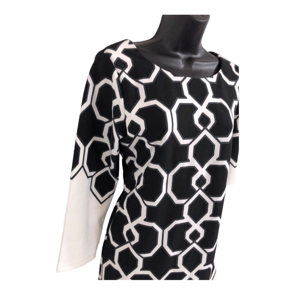 Black & off white geometry print colorblock mod style dress size medium new - Picture 4 of 16